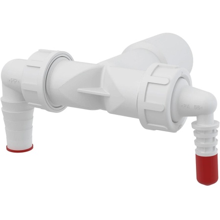 Колено с двумя штуцерами Alcaplast DN40/32 / 8–23 с обратными клапанами, P156Z