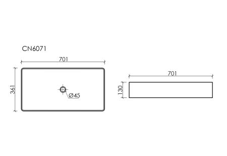 Раковина накладная прямоугольная Элемент (Element) 701x361x130, цвет черный матовый