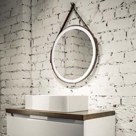 Зеркало Silver Mirrors Kapitan d510 LED-00002331 со встроенным светильником, сенсорное, коричневая кожа