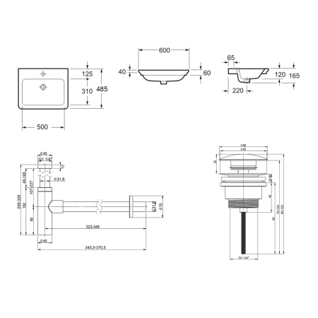 Комплект 3 в 1 Lavinia Boho Bathroom Sink 21520422: врезная фарфоровая раковина 60 см, металлический сифон, донный клапан