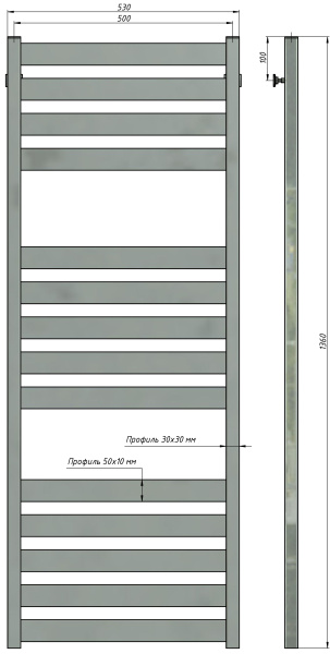 Полотенцесушитель водяной Stinox San Remo Luxe 500x1400, нижнее подключение, хром, 1/2" ВР (внутренняя резьба), 14 перекладин