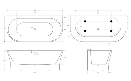 Акриловая ванна BELBAGNO BB711-1700-750