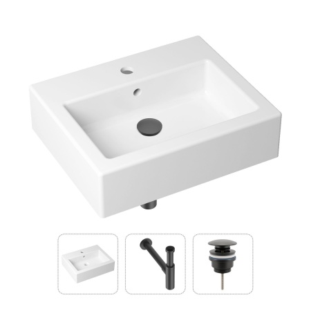 Комплект 3 в 1 Lavinia Boho Bathroom Sink 21520687: накладная фарфоровая раковина 50.5 см, металлический сифон, донный клапан