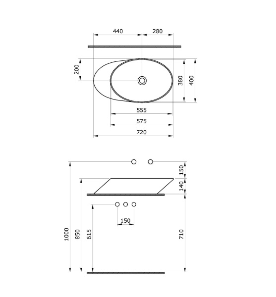 Раковина Ambassador Ritz 236T20002 (720x400x140) белая