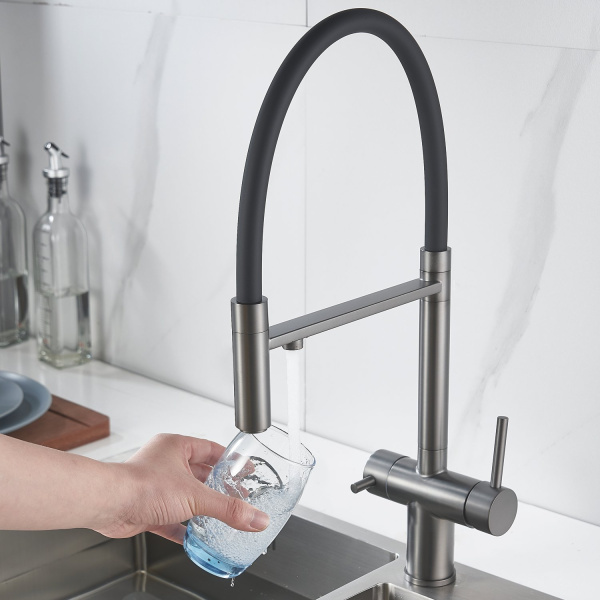 Смеситель для кухни с подключением фильтра Shevanik S178T, оружейная сталь