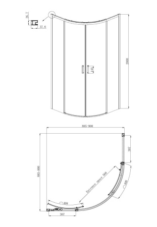 Душевой уголок Ambassador Queen 11011101, полукруглый, 90х90 см