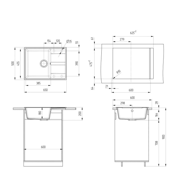Кухонная мойка Ulgran Quartz Prima 650-10, песок
