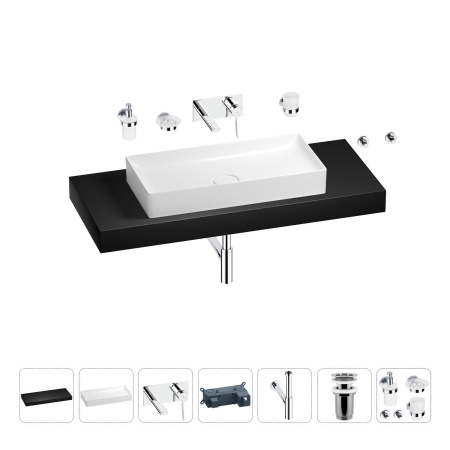 Раковина 75 см со столешницей 120 см Wellsee Pure BY Wellsee 201011786 в наборе 9 в 1: столешница, раковина, встраиваемый смеситель, сифон, выпуск, аксессуары (цвет набора хром)