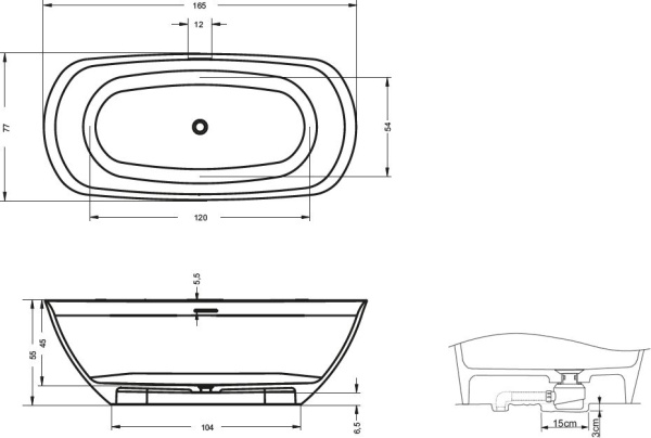 Ванна из искусственного мрамора Riho Bilo 165х77 BS6500500000000