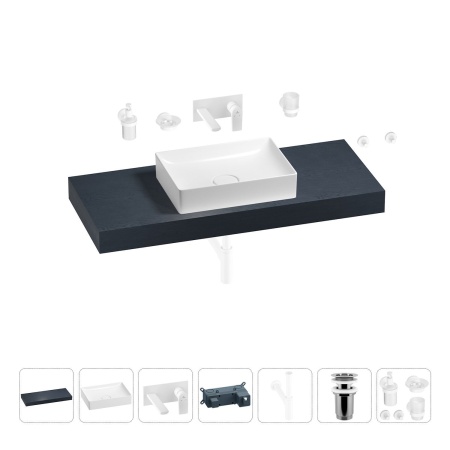Раковина 50 см со столешницей 120 см Wellsee Pure BY Wellsee 201011345 в наборе 9 в 1: столешница, раковина, встраиваемый смеситель, сифон, выпуск, аксессуары (цвет набора матовый белый)