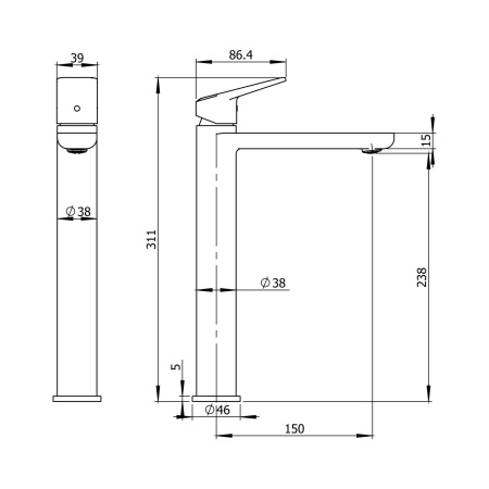 Высокий отдельностоящий смеситель для раковины (умывальника) на столешницу Wellsee ICON! for life 182306000, излив 110/110 мм (цвет золотой)