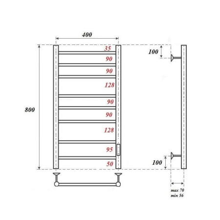 Полотенцесушитель электрический Point PN10848B П8 400x800 диммер справа, черный