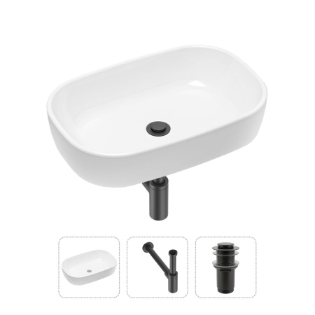 Комплект 3 в 1 Lavinia Boho Bathroom Sink 21520007: накладная фарфоровая раковина 54 см, металлический сифон, донный клапан