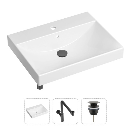 Комплект 3 в 1 Lavinia Boho Bathroom Sink 21520589: врезная фарфоровая раковина 60 см, металлический сифон, донный клапан