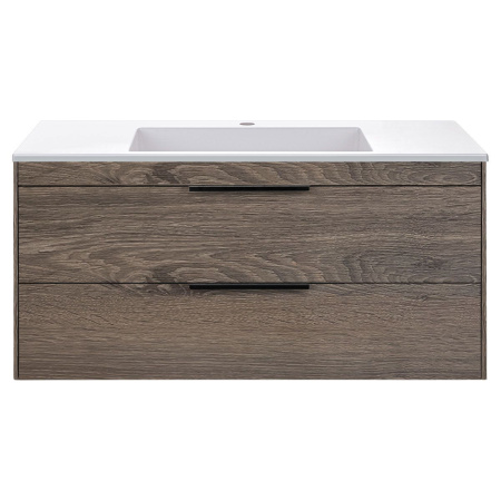 Тумба Vincea Chiara 2D 1000 подвесная, 2 выкатных ящика soft-close, R.Oak с умывальником VCB-13100W из искусственного камня, цвет белый