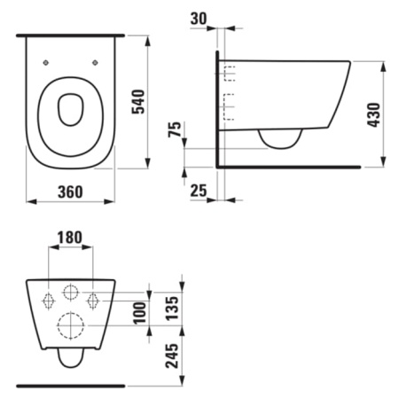 Laufen Meda Унитаз 54x36x35.5см., подвесной, безободковый, смыв Tornado, цвет: белый глянцевый 8.2011.0.000.000.1