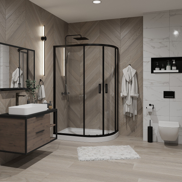 Душевое ограждение Niagara Nova NG-6821-08 BLACK 120x80x190 полукруг, двери раздвижные