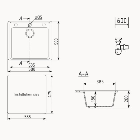 Кухонная мойка Ulgran Quartz Forte 580-09, мокрый асфальт