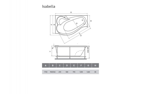 Ванна акриловая левосторонняя Relisan ISABELLA Гл000010529, 170x90