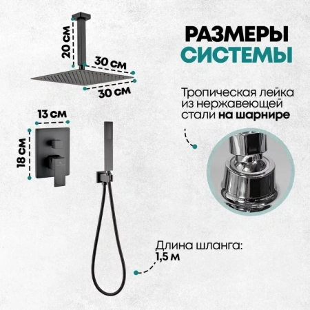 Душевая система скрытого монтажа Grocenberg GB5089BL-4 Черный матовый