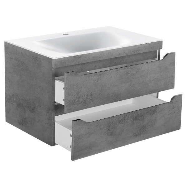 Тумба Vincea Fine 800 подвесная, 2 выкатных ящика soft close, Beton с умывальником VCB-1F800W из искусственного камня, цвет белый