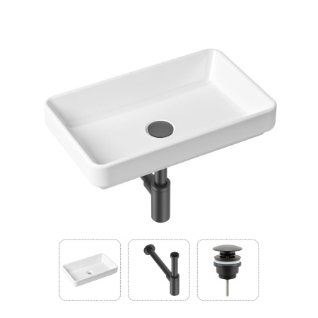 Комплект 3 в 1 Lavinia Boho Bathroom Sink 21520116: накладная фарфоровая раковина 55 см, металлический сифон, донный клапан