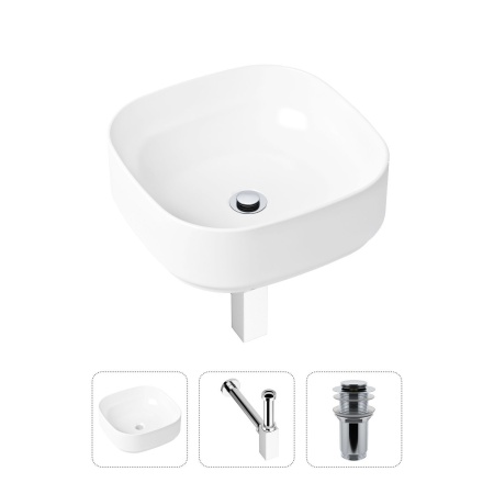 Комплект 3 в 1 Lavinia Boho Bathroom Sink 21520231: накладная фарфоровая раковина 40 см, металлический сифон, донный клапан