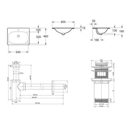 Комплект 3 в 1 Lavinia Boho Bathroom Sink 21520441: врезная фарфоровая раковина 60 см, металлический сифон, донный клапан