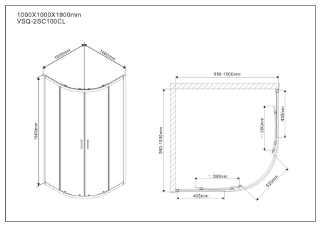 Душевой уголок Vincea Scala VSQ-2SC100CL, 1000*1000, хром, стекло прозрачное