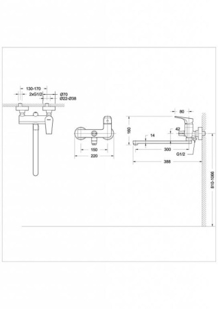 Смеситель для ванны Bravat VEGA F6119177CP-01L, хром