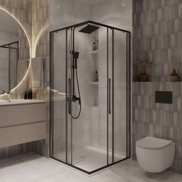 Душевое ограждение  Niagara Nova  NG-6822-34BLACK (80*80*195) квадрат, двери раздвижные