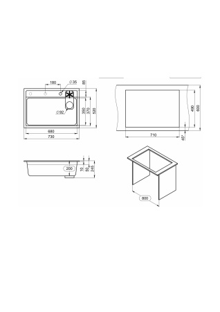 Мойка для кухни Granula Kitchen Space Rinzer 7308R алюминиум, 73х52 см, прямоугольная