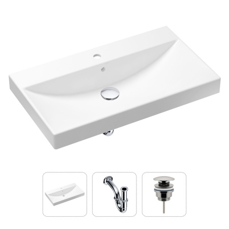 Комплект 3 в 1 Lavinia Boho Bathroom Sink 21520597: врезная фарфоровая раковина 80 см, металлический сифон, донный клапан