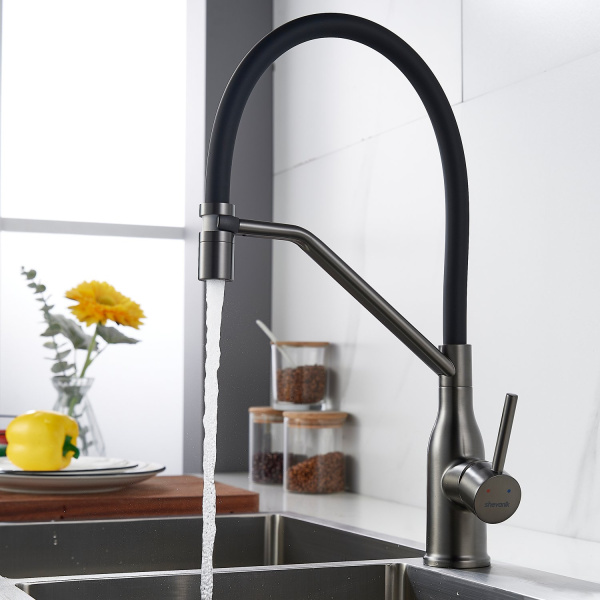 Смеситель для кухни с гибким изливом Shevanik S343T-3, оружейная сталь