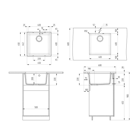 Кухонная мойка Ulgran Quartz Under 400-10, песок