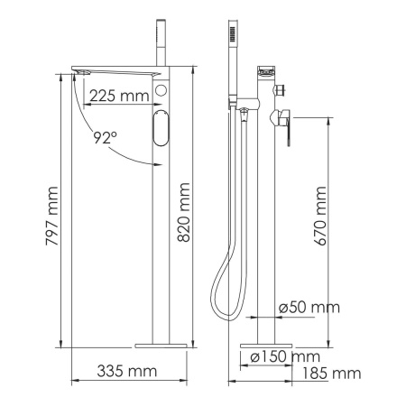 Смеситель напольный для ванны WasserKRAFT Dinkel 5821