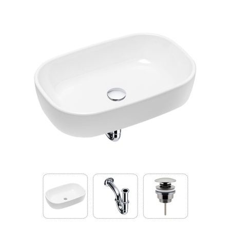 Комплект 3 в 1 Lavinia Boho Bathroom Sink 21520002: накладная фарфоровая раковина 54 см, металлический сифон, донный клапан