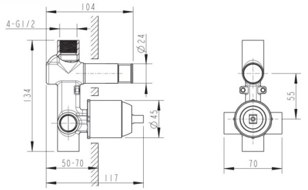 Скрытая часть встраиваемого смесителя 2-функц. Bravat Gina D9100CP-ENG