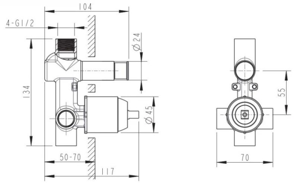 Скрытая часть встраиваемого смесителя 2-функц. Bravat Gina D9100CP-ENG