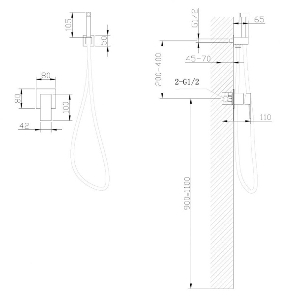 Смеситель ABBER Daheim AF8225B с гигиеническим душем, черный матовый