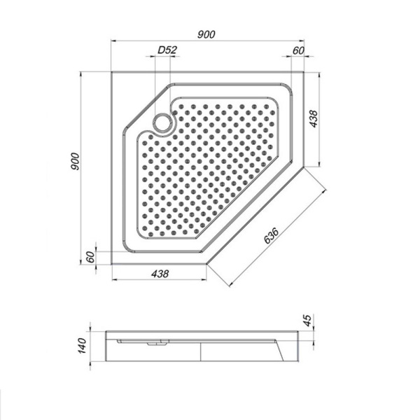 W90T-405-090WT Gem Душевой поддон AM.PM 5-угольный 90х90, с сифоном