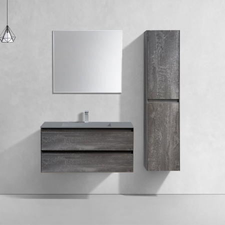 Тумба Vincea Luka 1000 подвесная, 2 выкатных ящика soft-close, G.Stone с умывальником VCB-13100G из кварца, цвет серый