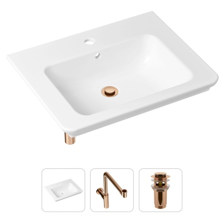 Комплект 3 в 1 Lavinia Boho Bathroom Sink 21520429: врезная фарфоровая раковина 60 см, металлический сифон, донный клапан