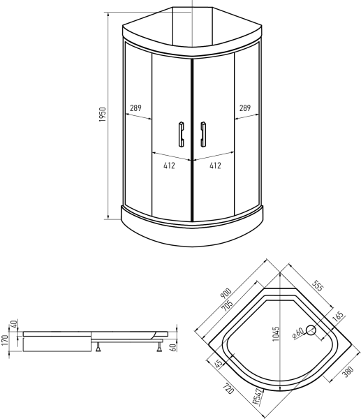 душевая кабина ERLIT™ ER3509PE-C2-RUS (900*900*2150)