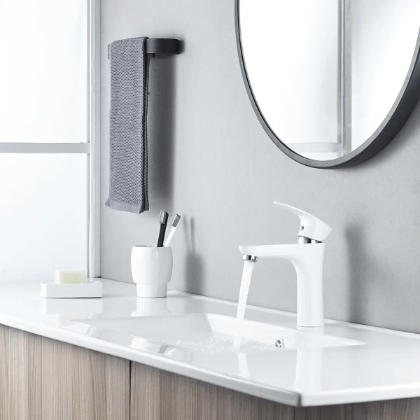 Смеситель для раковины Shevanik S9801F, белый/хром