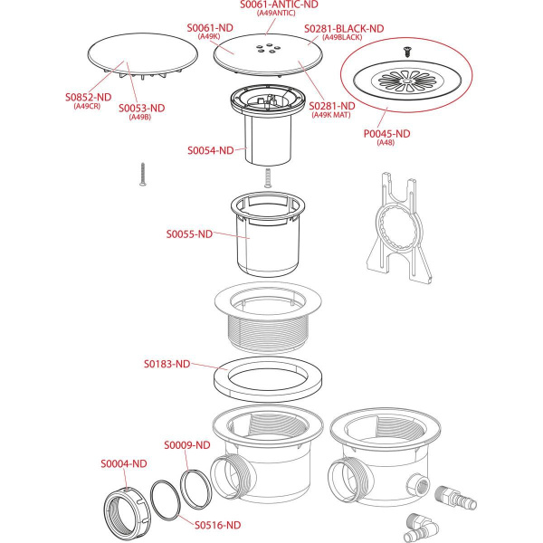 Cифон для душевого поддона Alcaplast с нержавеющей peшeткой, A48