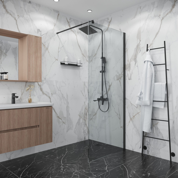 Душевая перегородка Niagara Eco NG-551-90BLACK (90х190) черный,стекло прозрачное,1 место