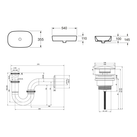 Комплект 3 в 1 Lavinia Boho Bathroom Sink 21520056: накладная фарфоровая раковина 54 см, металлический сифон, донный клапан