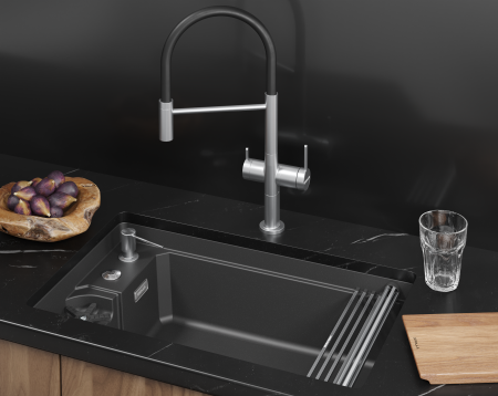 Мойка для кухни Granula Kitchen Space Rinzer 7309RU черный, 73х45 см, прямоугольная