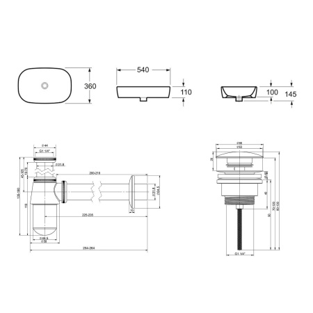 Комплект 3 в 1 Lavinia Boho Bathroom Sink 21520004: накладная фарфоровая раковина 54 см, металлический сифон, донный клапан